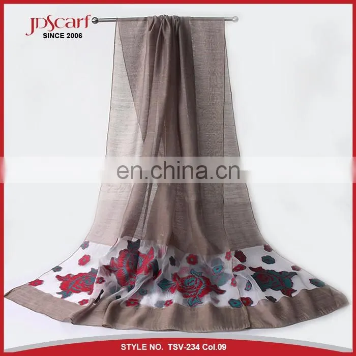 Latest design great quality silk and wool feeling muslim lace scarf fashionable scarf
