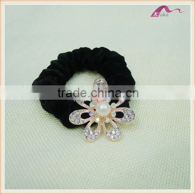 New Crystal Pearl Flower Elastic Velvet Hair Scrunchies For Adult