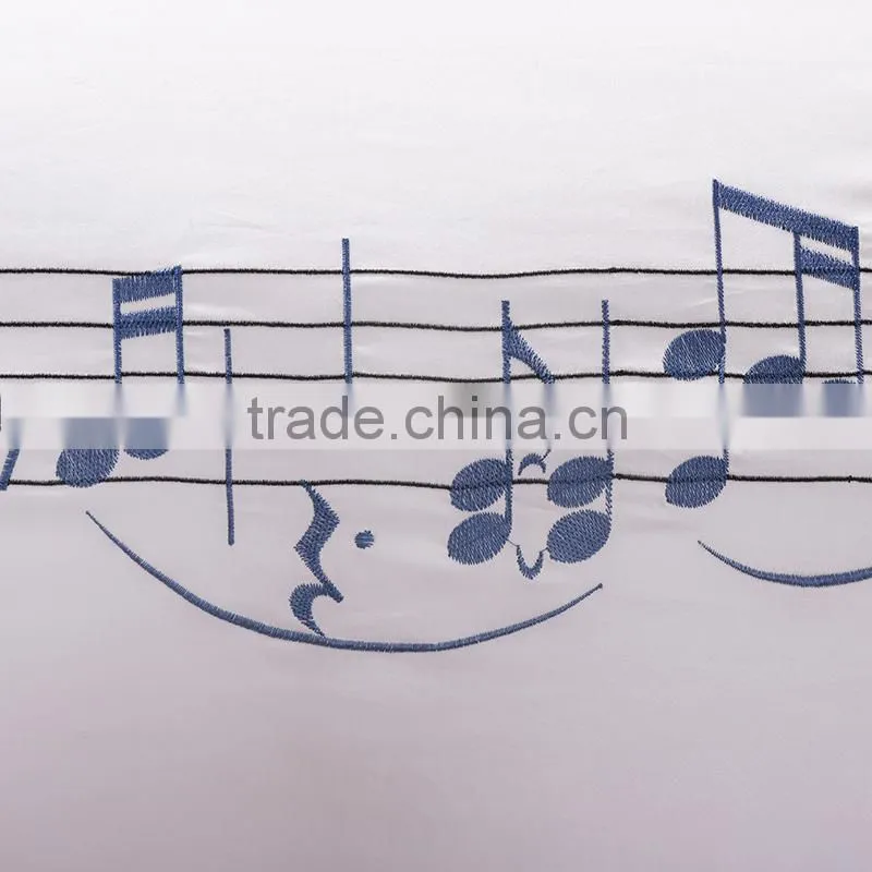Luxury white and golden 800 thread count 100% cotton musical notes embroidery bedding set