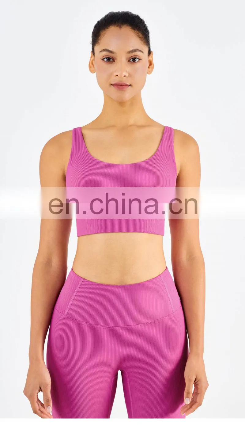 Gym Activewear Women Sling Wide Shoulder Bra Fitness Ribber Tank Top Running Sports Bra