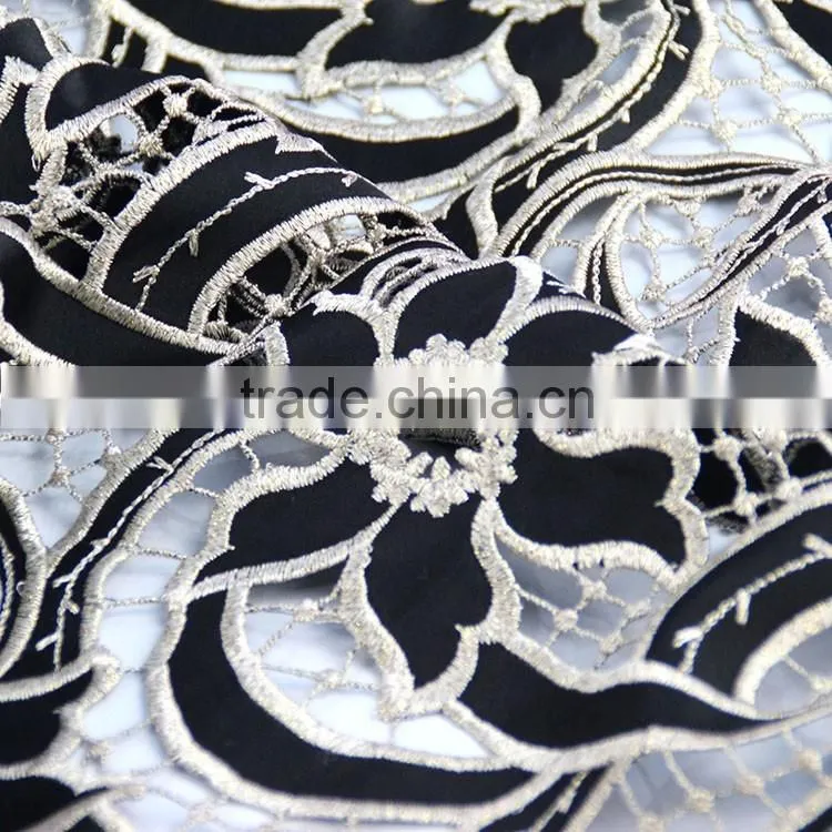 Hot-selling promotional custom chemical evening sexy dress use hot popular black gold lace fabric