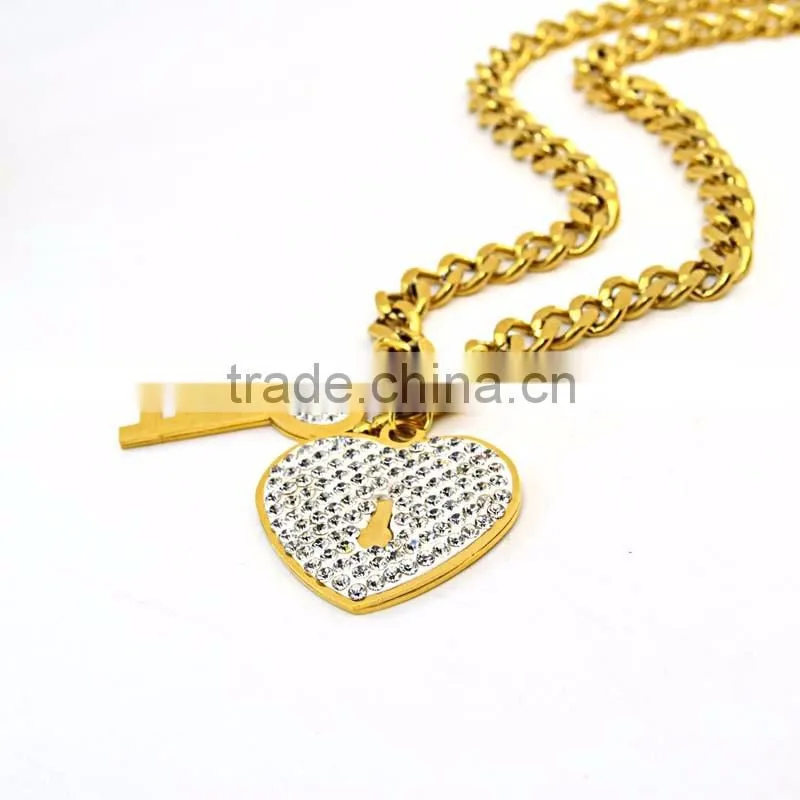 fashion jewelry chain necklace key & heart pendant bridal jewelry set