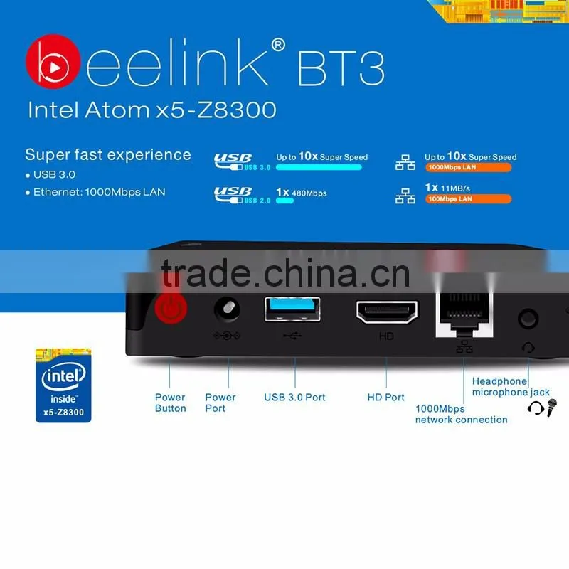 OEM BT3 Intel Atom X5-Z8300 RAM 2GB ROM 60GB Download User Manual For Android MX Internet TV Box