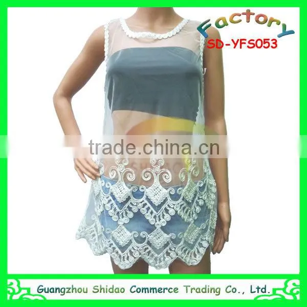 Manufacturer offer ladies embroidery white lace sleeveless blouse