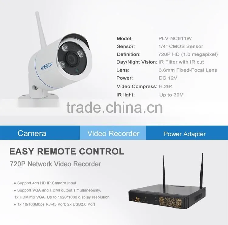 4channel 720P 1MP night vision IR led infrared security camera system wireless camera nvr kit