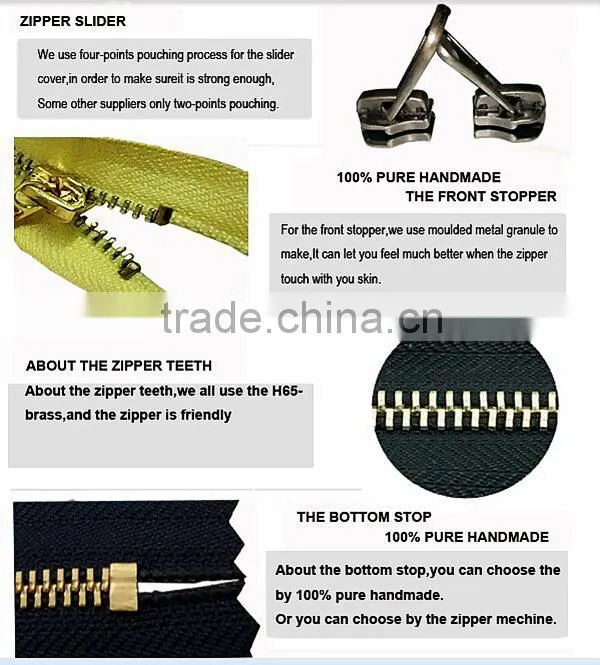 Manufacture zipper wholesale fancy design custom gold metal zipper
