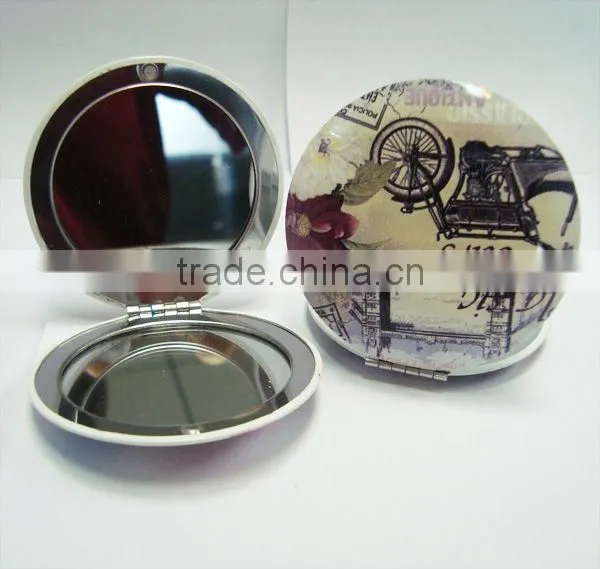 Aluminum Metal Conpact Mirror Printed Real Glass Cosmetic mirror for promotion