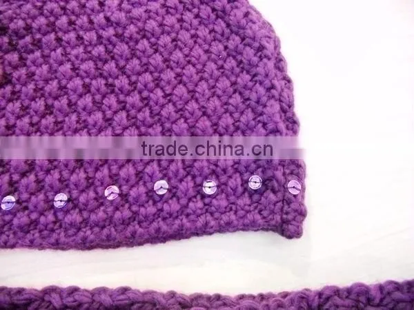 fashion acrylic pailletted hat scarf set
