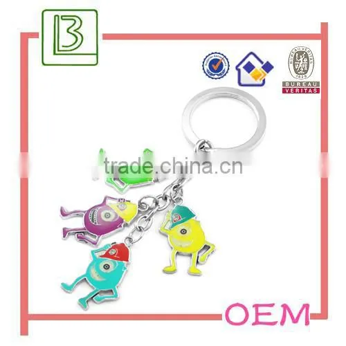 custom metal alloy silver tone enamel cartoon figure keychain