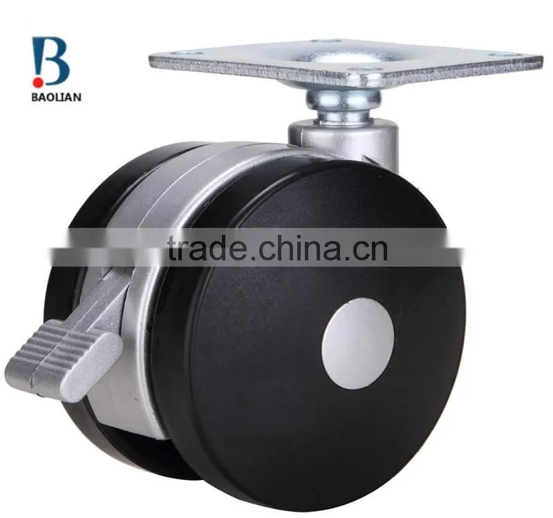 2016 newest 3-inch black metal plate nylon plastic rivet swivel caster with brake
