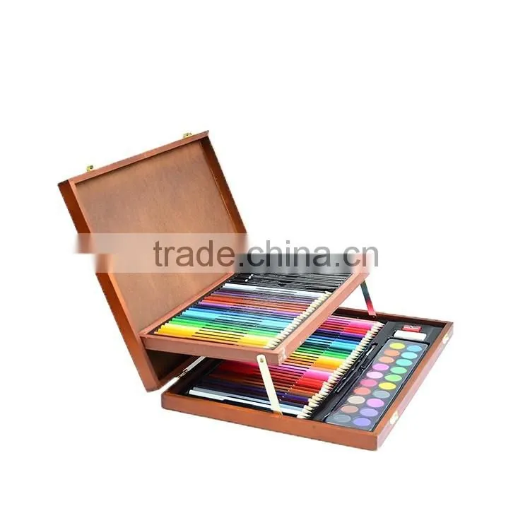 wooden box coloring set with 3 layers of 91pcs