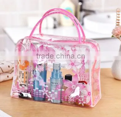 Beautiful flower print PVC clear cosmetic bag, make up bag
