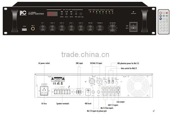 ITC T-60BU Series 60W 120W 240W Involving Mic Input PA Mixing Amplifier with USB