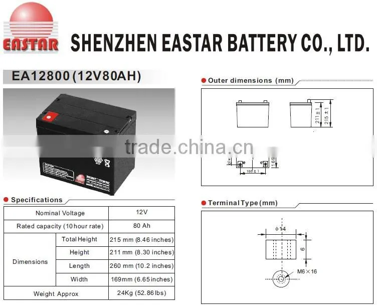 valve regulated lead acid battery 12v 80ah battery