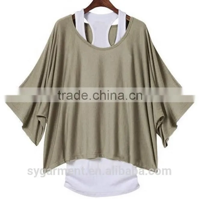 Women's Fashion Loose Casual Short Sleeve T-Shirts Batwing Sleeve Tops