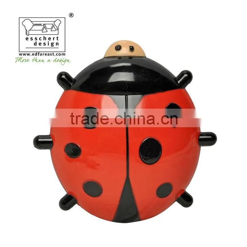 designed hand painted ladybug shape plastic window thermometer