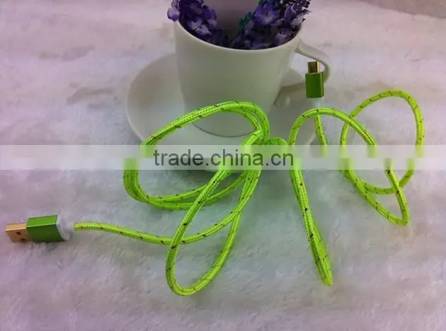 2014 colorful nylon Braided Aluminum Alloy Cover micro usb data cable from shenzhen factory