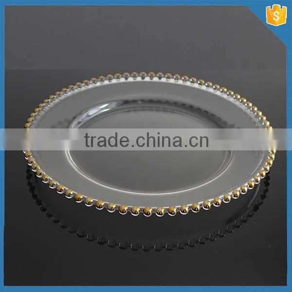 LXHY-P059 Crystal wedding charger plate antique gold plate
