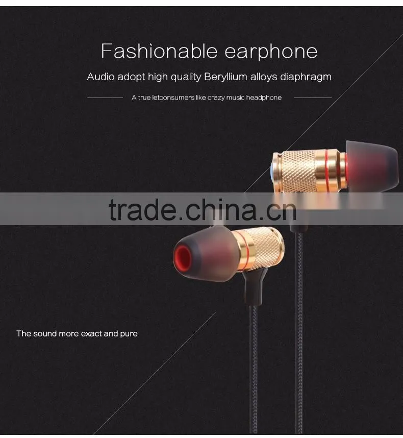 2016 popular metal wired earphone in ear earbuds with microphone