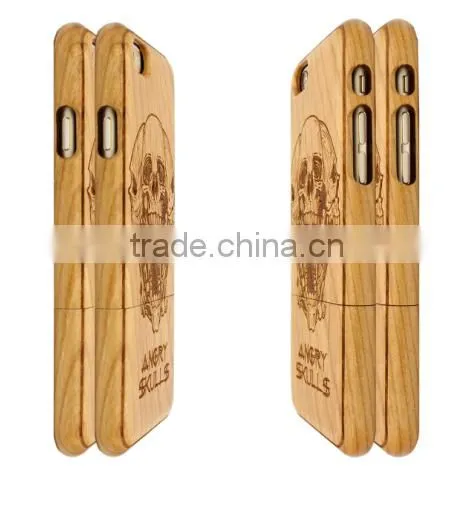 Universal Angry SKULL Engraving Durable wood protected cover for Iphone 6 in two parts