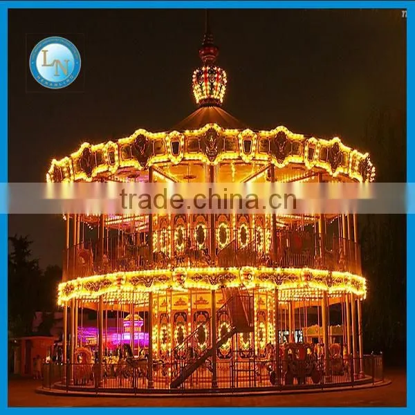Chrismas discount! China manufacturer fiberglass theme park amusement double decker merry go round carousel rides for sale