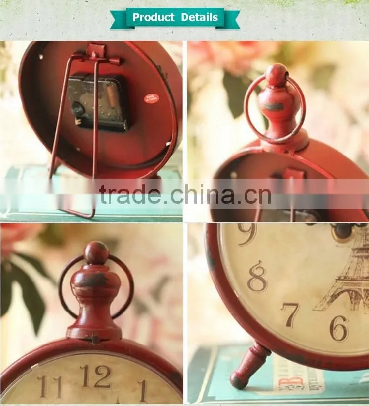 antique design bedside metal art table clock