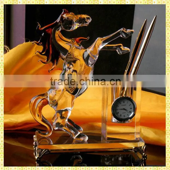 Exquisite Clear Crystal Office Desktop Set With Horse Head Figurines