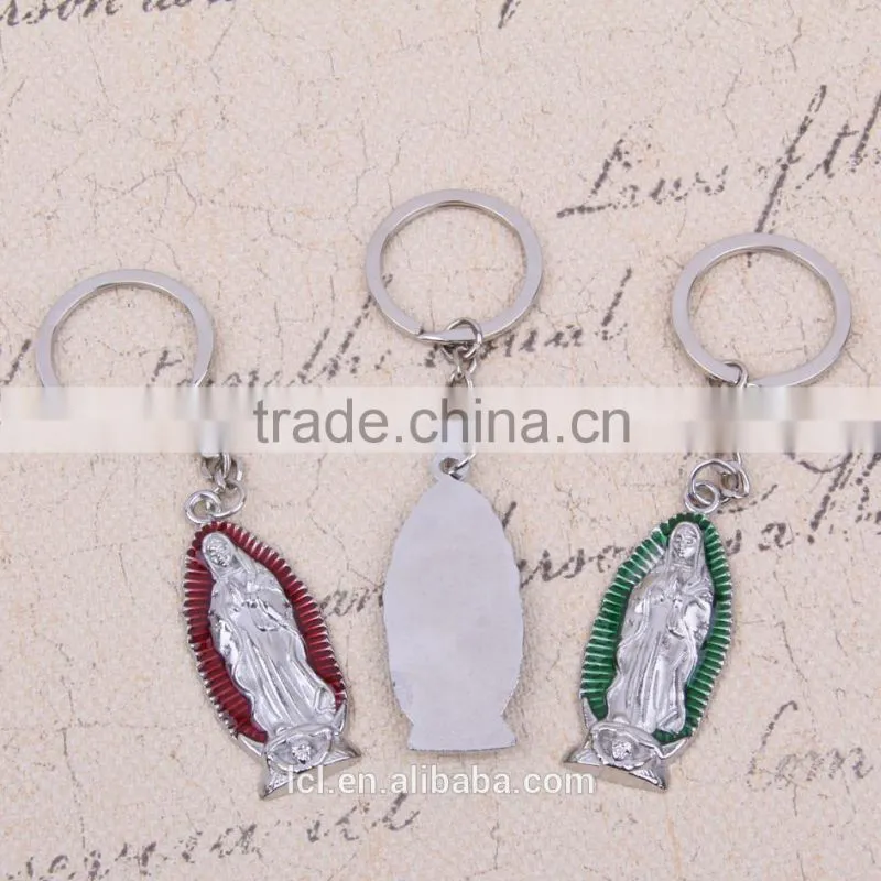 2016 new design key chain ring custom key holder Our Lady of Guadalupe metal cross key chain split key ring clip wholesale
