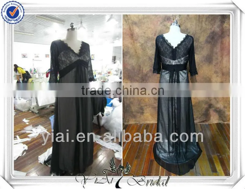 RSE172 V Neck Empire Wait Silver Satin Black Lace Mother Of The Bride Dress