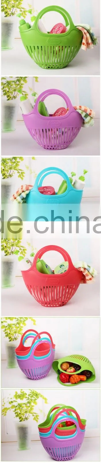 Plastic Storage Basket Fruit Vegetables Shopping Picnic Bin With Handles 2 Sizes