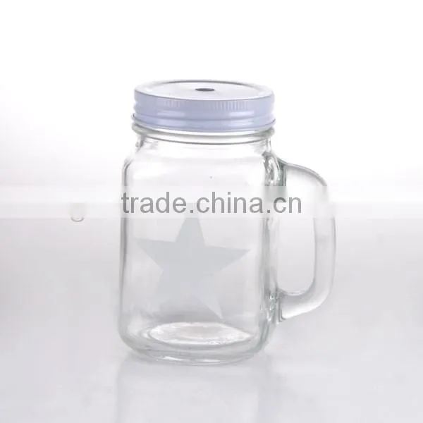 15oz Pentacle Decal Glass Mason Jar with Handle