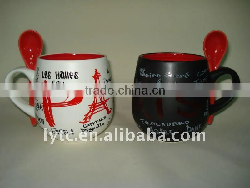ceramic couple cup with spoon