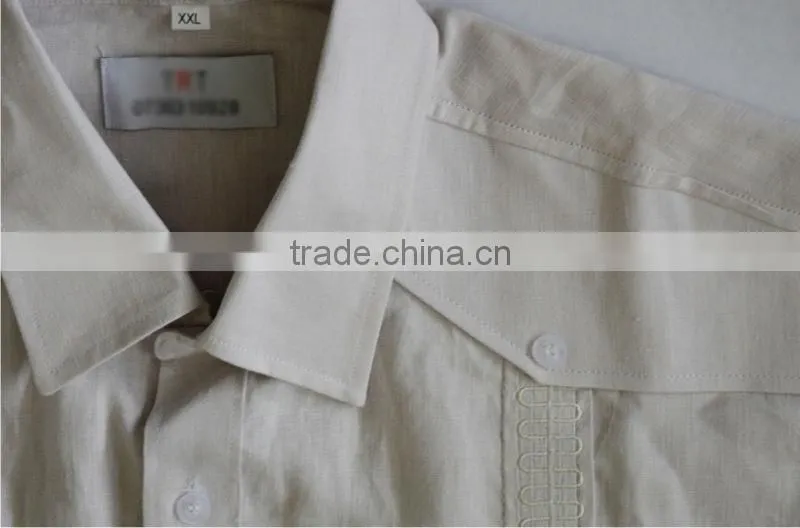 Men's 100% cotton Guayabera shirt with long sleeve and pintuck embroidery