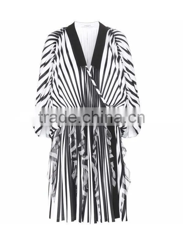 2016 women chiffon dress, floral sublimation prints pleated dress