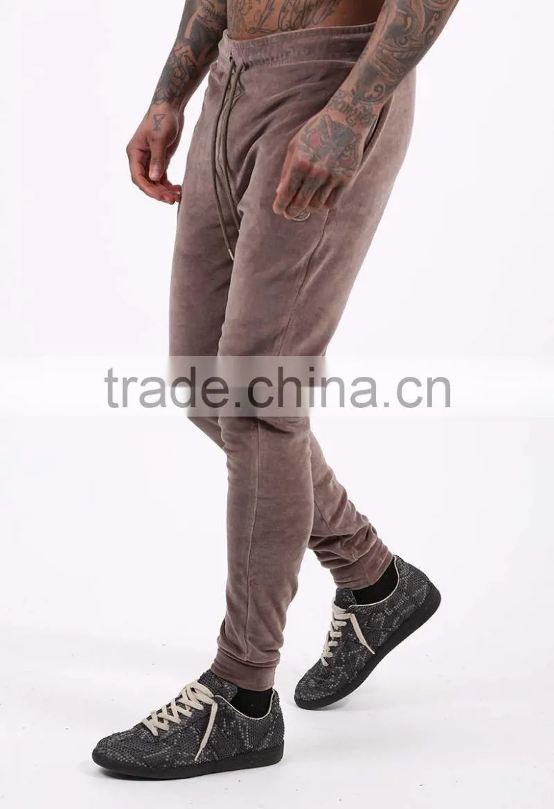 Custom velour tracksuit bottom slim fit velour pants wholesale in China