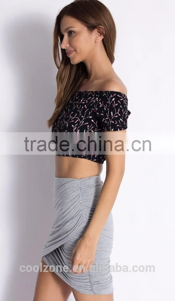 New style cute floral print off shoulder women fashion top