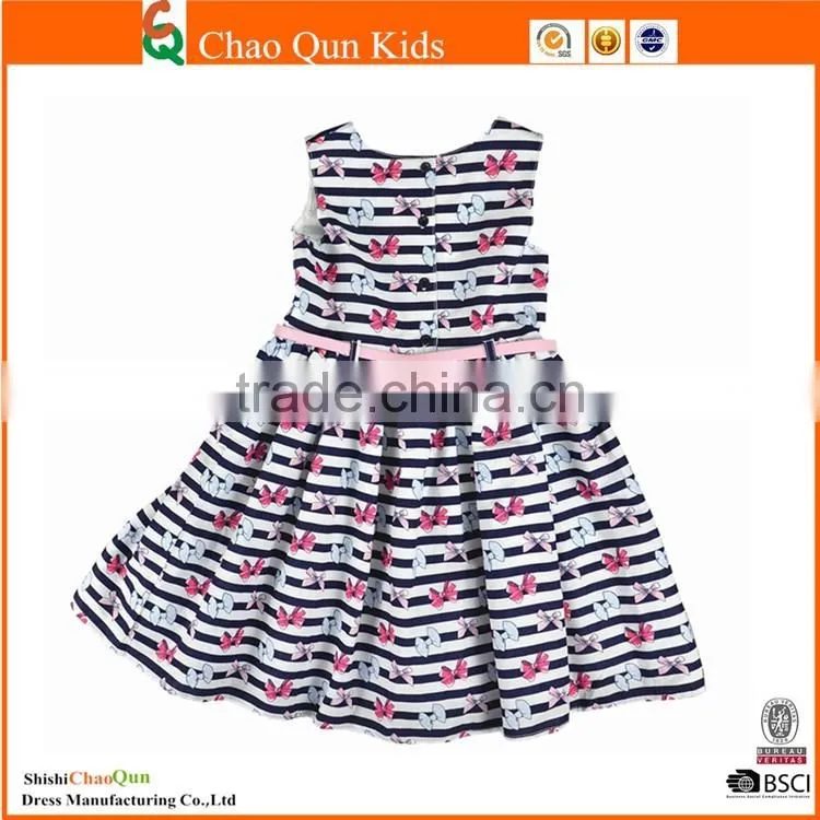 New classic stripes muti-layers summer latest fashion dresses with bow print