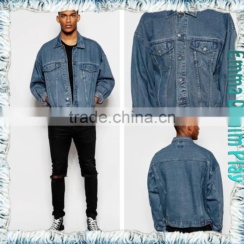 Casual Man's Pale Blue Plain Enzyme Washed Denim Jackets