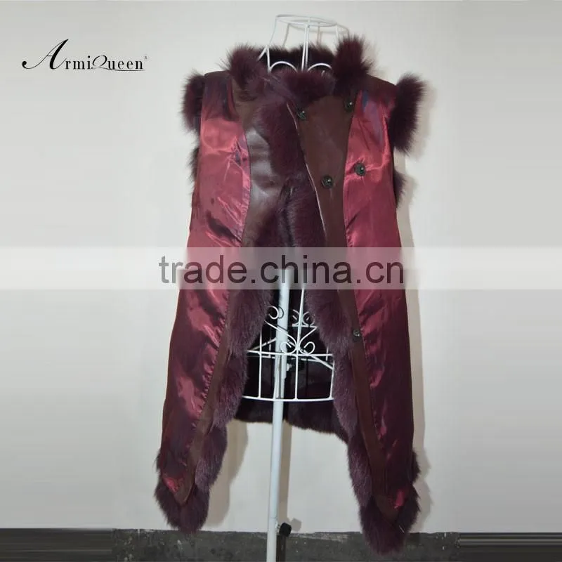 Rose Real Fox Fur Gilet For Ladies Wear,Long Style Fur Vest&Coat