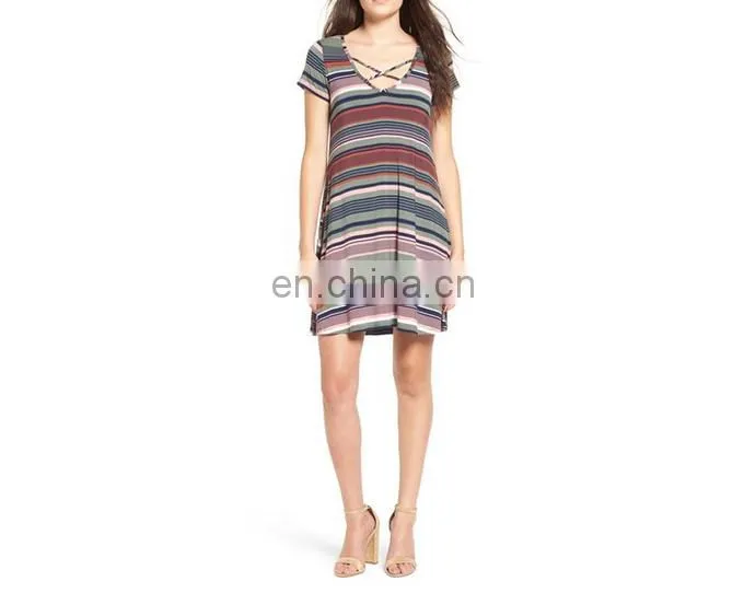 Maternity Clothes Manufacturer Stripe Detail Short Sleeve 100% Cotton Wholesale Summer Maternity Clothes