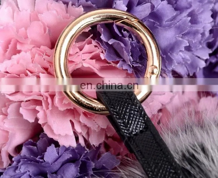 Factory wholesale multicolor and fluffy fox fur pom pom ball keychain