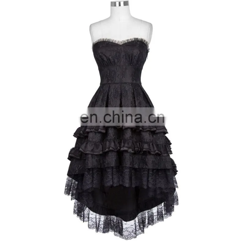 Belle Poque Retro Vintage Gothic Strapless Sweetheart Noble Swallow Tail Black Dovetail Dress BP000346-1
