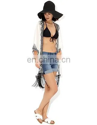 MONOCHROME EMBROIDERED KIMONO Latest beach kimono soft polyester fabric embroidered kimono