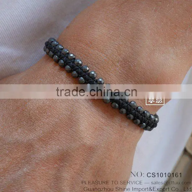 Handmade Black string woven alloy beads bracelet for men