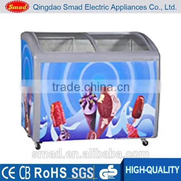 Supermarket or hotel use glass door big capacity display chest freezer