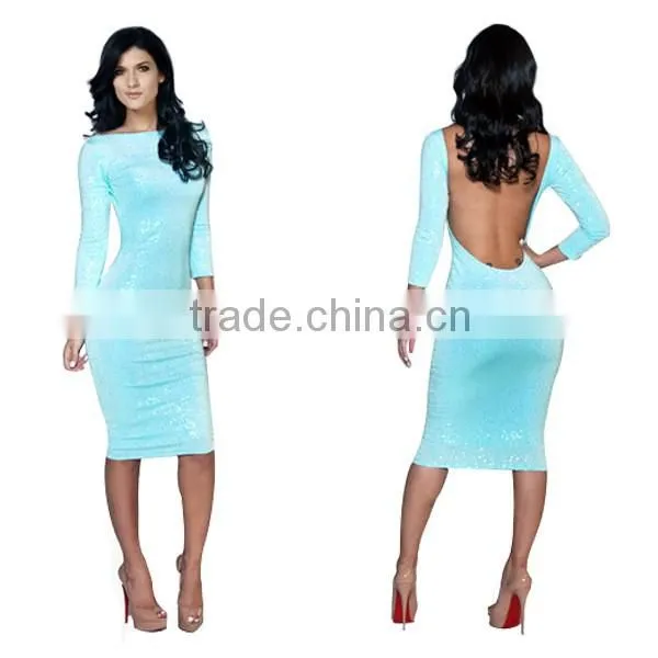 Ladie fashion dress Long Sleeve evening dress Halter Sexy Dress