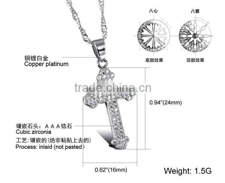 Drill microscope zircon set auger cross pendant gold plated necklace unisex lover gifts