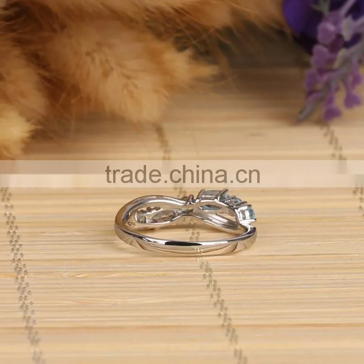 jewelry factory wholesale hot selling new fashion costume jewelry blue topaz rhodium plated silver jewelry ring