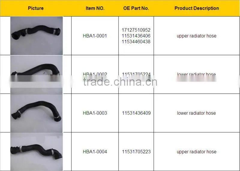 Radiator Hose with "by-pass hose " for BMW