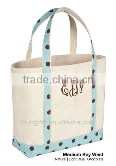 2016 19oz. cotton Canvas Key West Polka Dot Tote bag with Convenient side slip pocket